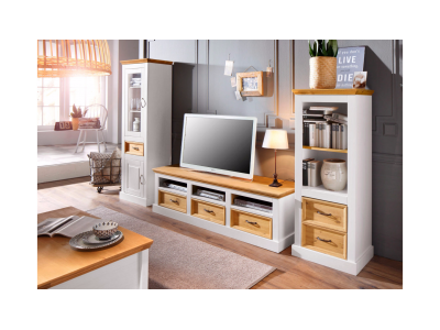 Rack para TV de madeira branco lavado e cera | Coleção England